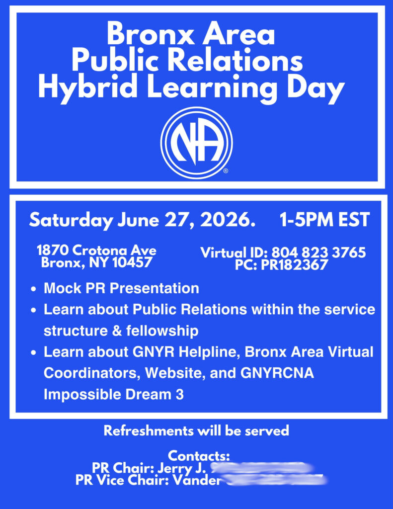 bronx area of na pr learning day flyer